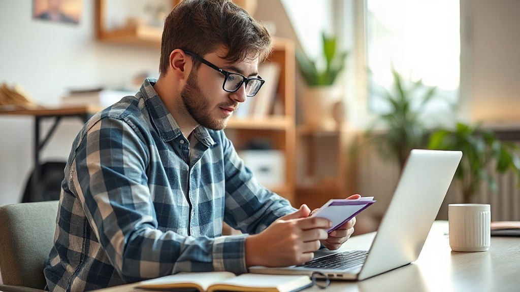 Étudiant en langue prenant des notes devant un ordinateur portable