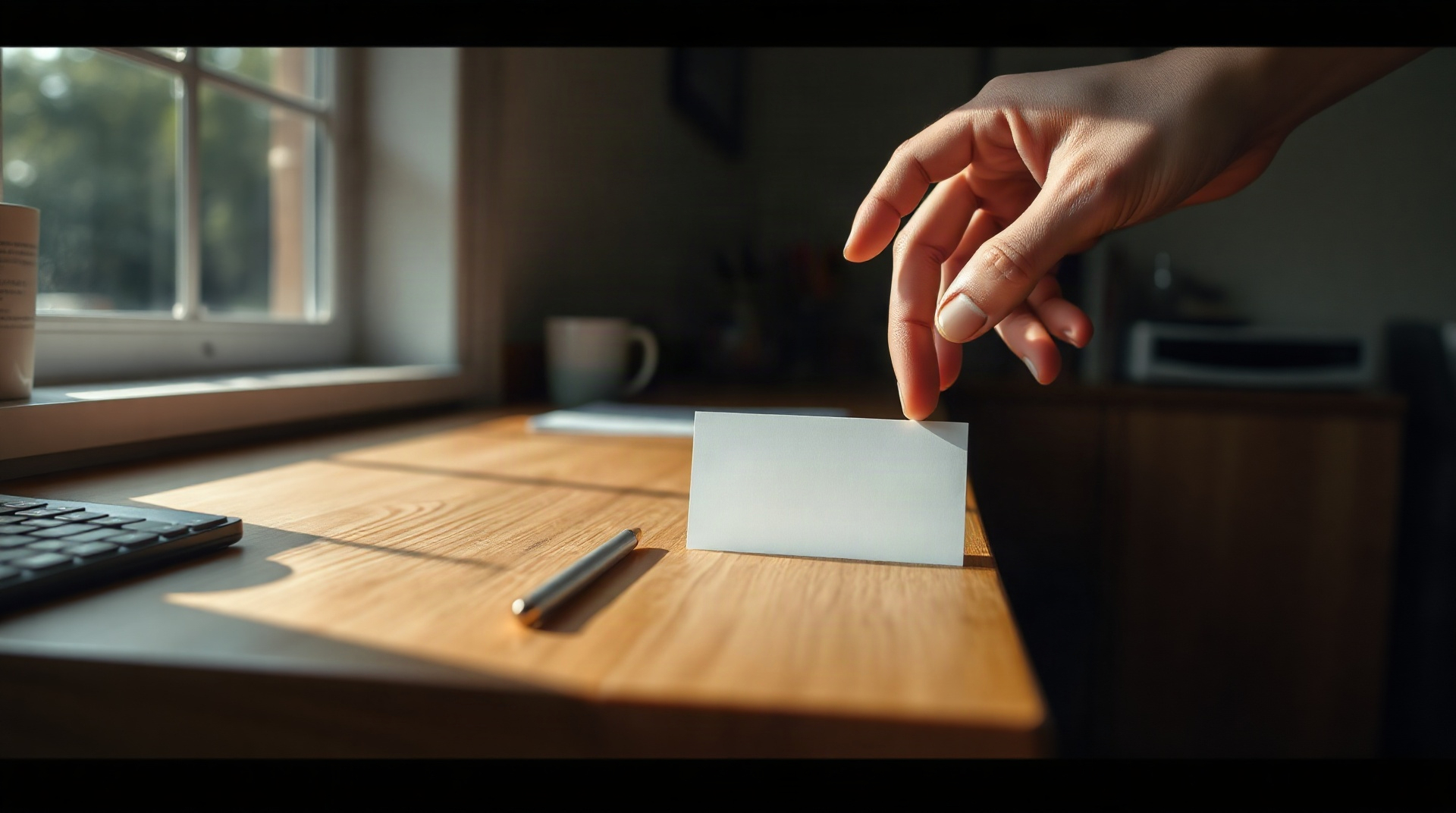 Carte de visite professionnelle posée sur un bureau en bois