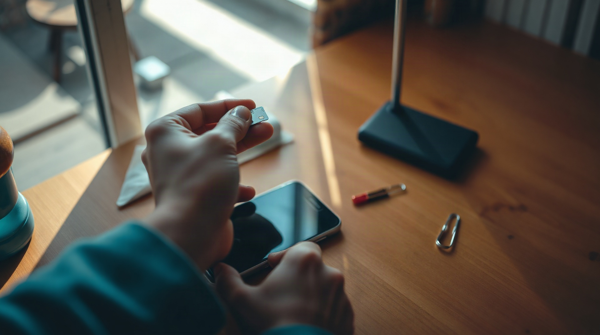 Carte SIM et téléphone portable posés sur un bureau