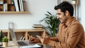 Homme comparant deux fichiers vidéo encodés sur ordinateur