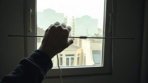 Installation d'une antenne TV plate sur une fenêtre d'appartement