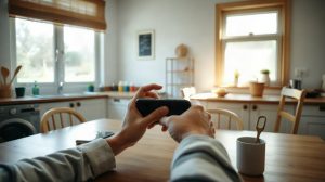 Personne composant un numéro international sur un smartphone