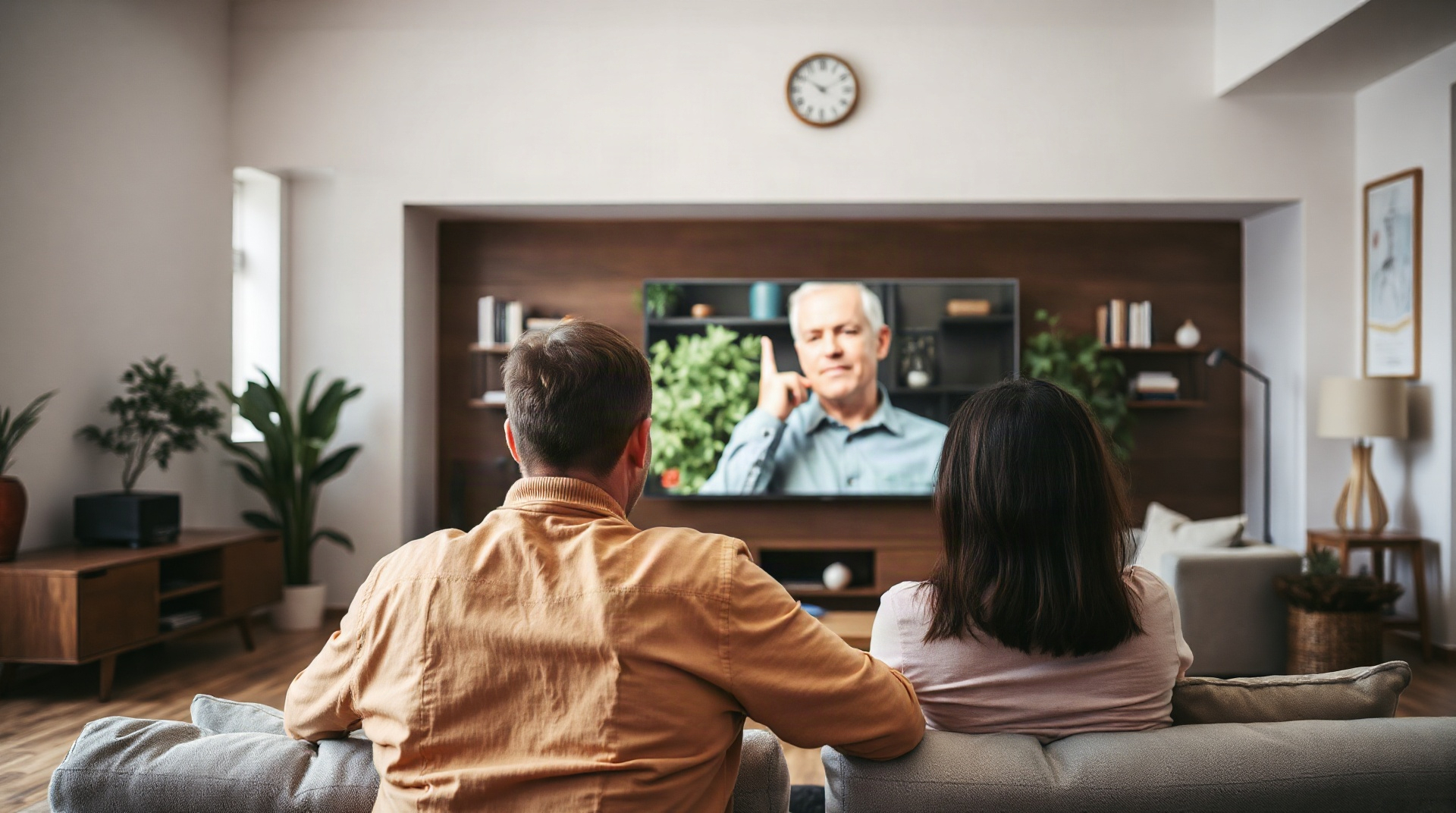 Personne regardant une vidéo 4K sur un grand téléviseur dans un salon