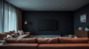 Téléviseur OLED affichant un film en HDR dans un salon sombre