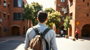 Étudiant consultant un plan de campus à Toulouse