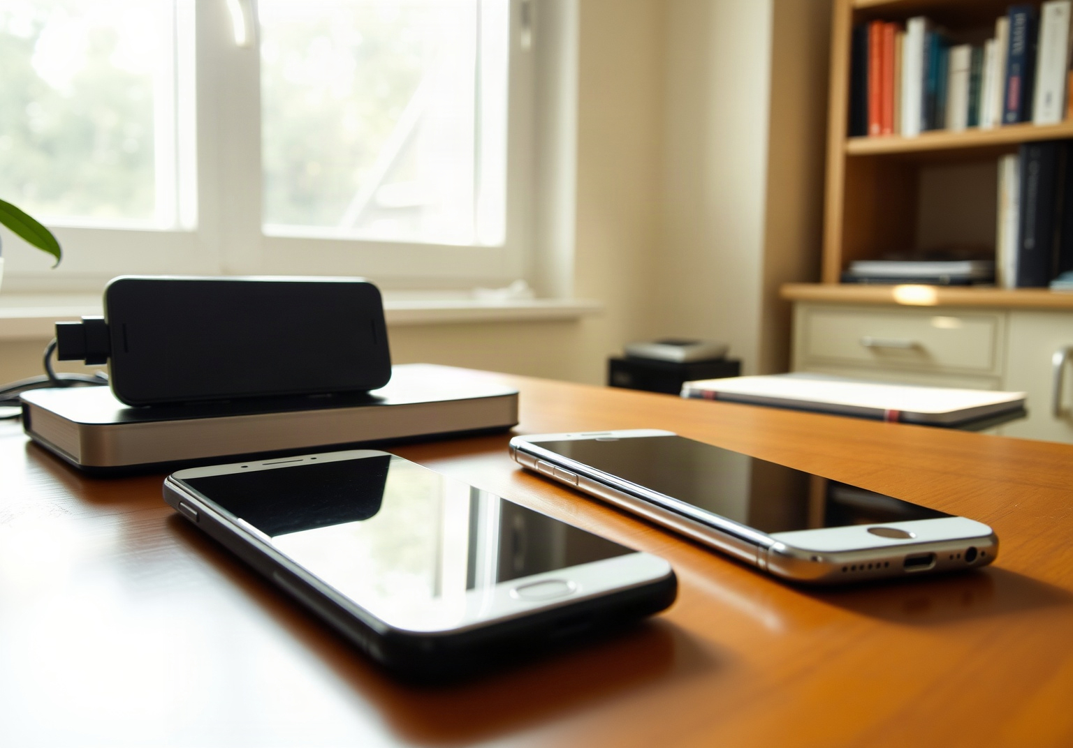 Deux smartphones posés côte à côte sur un bureau