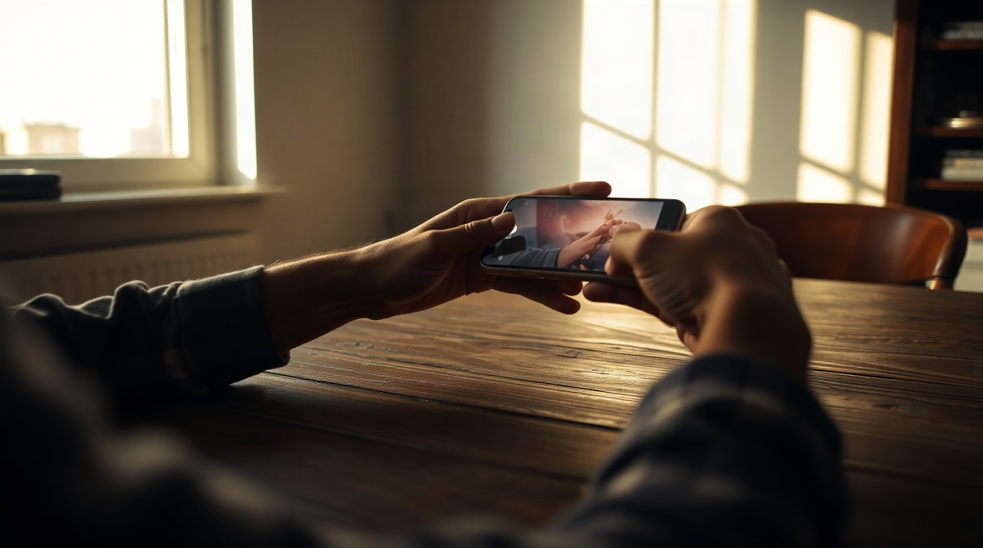 Main tenant un iPhone avec l'application Messages ouverte