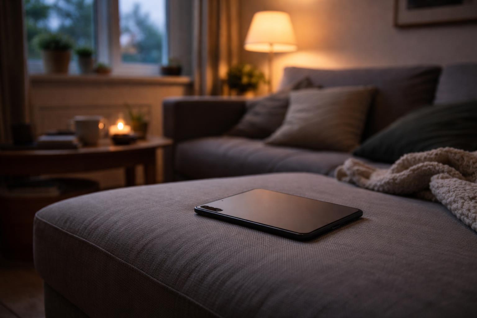 Personne tenant une tablette Samsung dans un salon