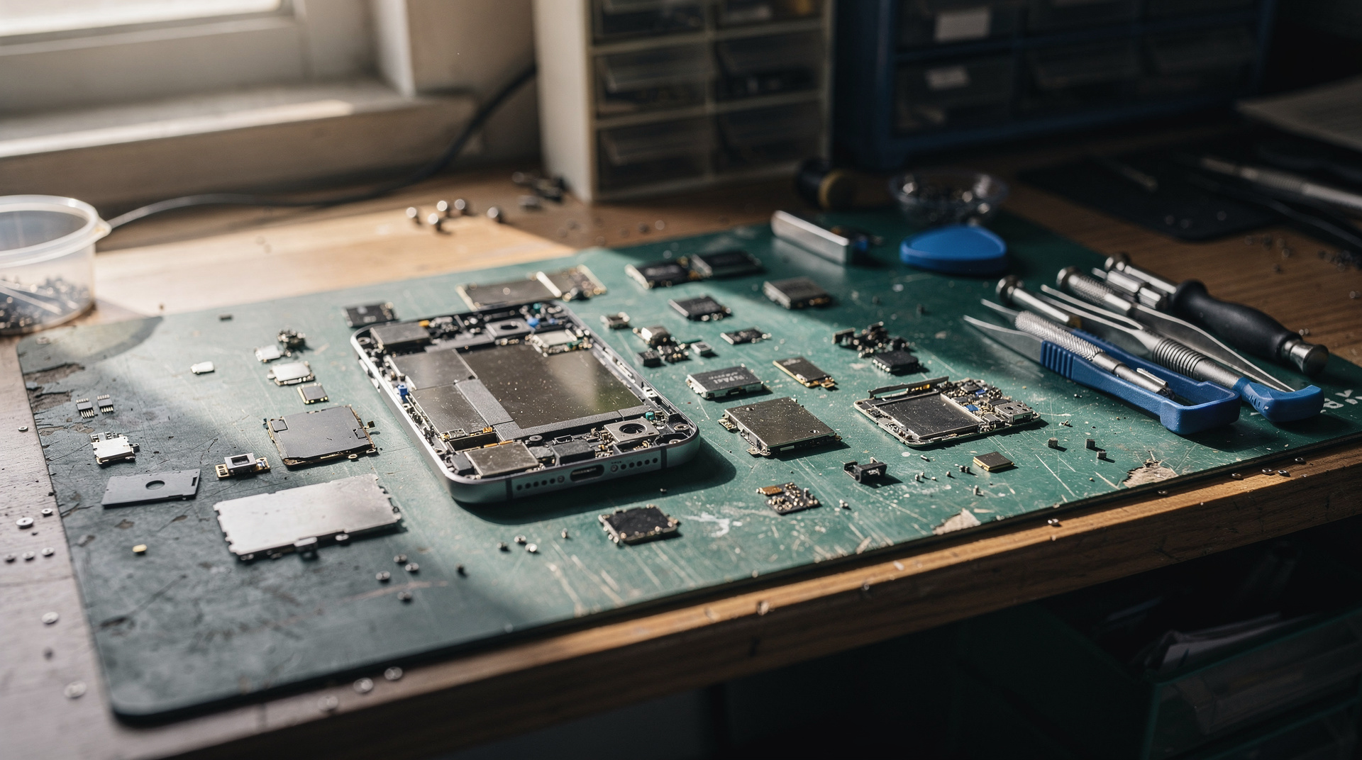 Remplacement d'une batterie de smartphone sur un établi